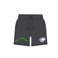 a black short with a green pig on it